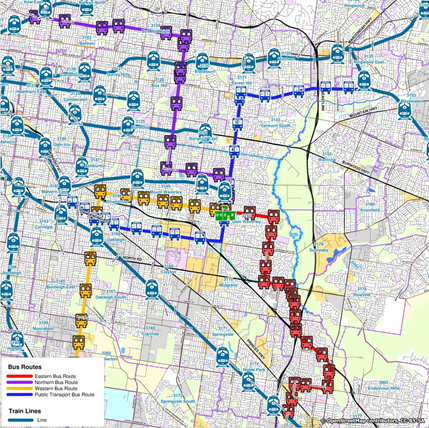 School and public bus runs and trains